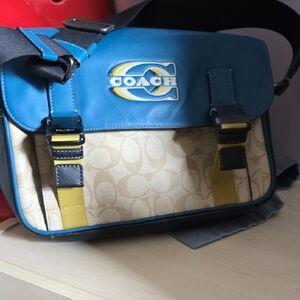 Coach Blue and Yellow Messenger Bag with Structured Design